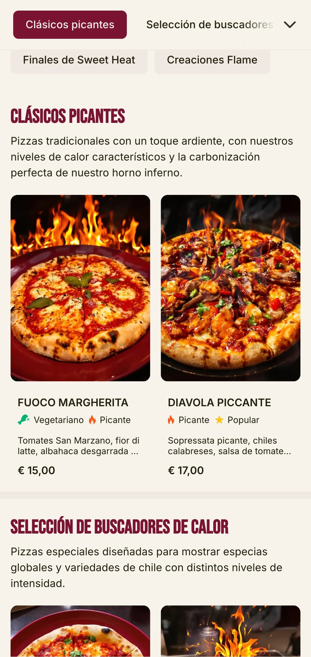Menú de pizza lleno de energía con tipografía atrevida y colores vibrantes para especialistas en pizza picante.