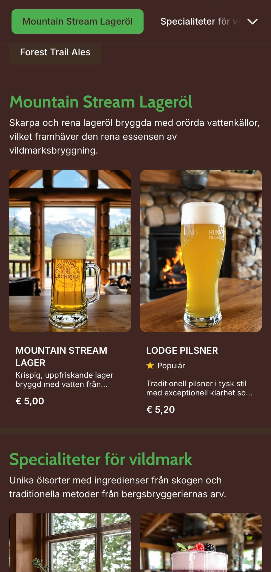 Rustik och varm design inspirerad av bergsstugor, med trästrukturer och utomhuselement för bryggerier med vildmarkstema.