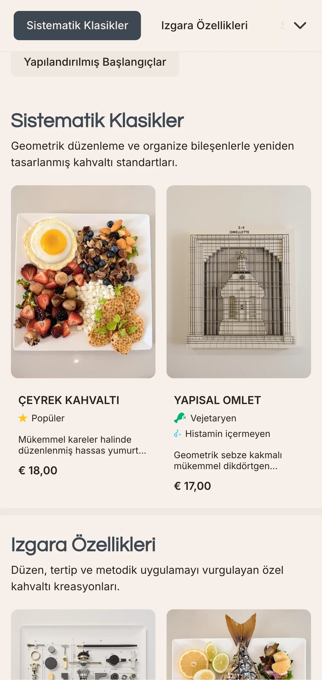 Modüler sunum ve çağdaş lezzet kombinasyonları ile hassas bir şekilde düzenlenmiş sabah seçenekleri.