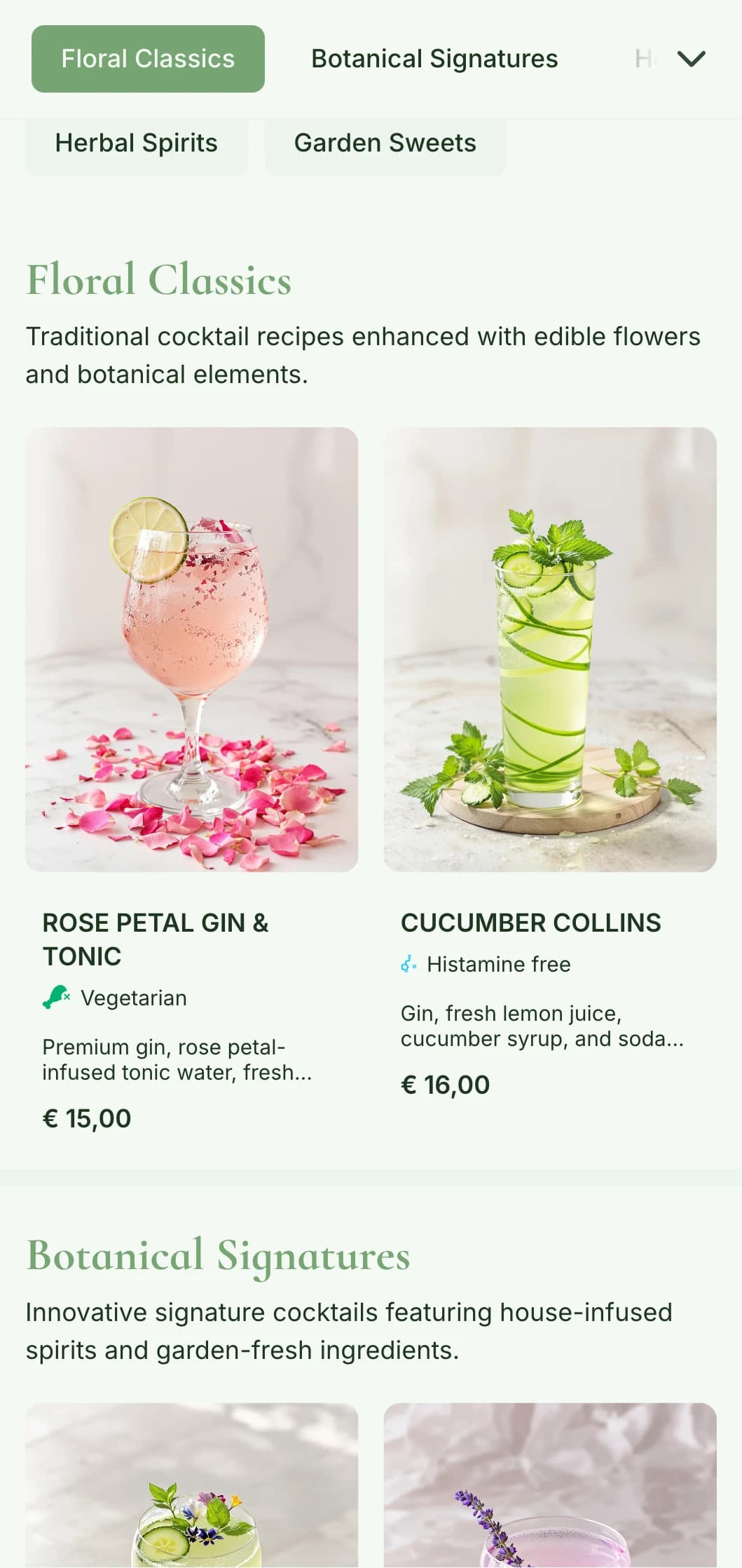 A lush, garden-inspired design for bars specializing in herbal cocktails and botanical spirits featuring fresh green tones.