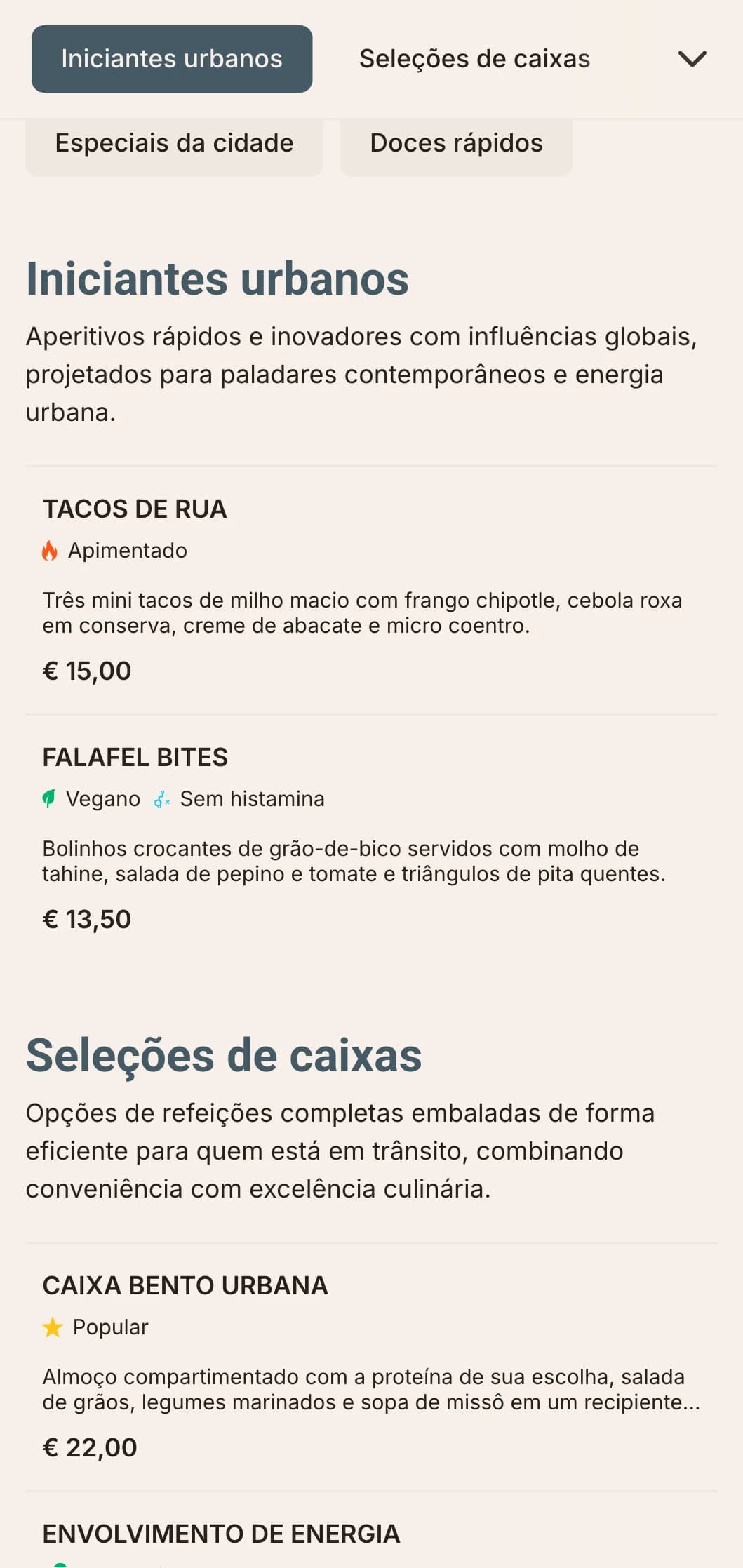 Design arrojado e contemporâneo de cardápio de almoço para locais de refeições rápidas e casuais, com tipografia dinâmica e layout eficiente para profissionais urbanos que buscam refeições de qualidade no meio do dia.