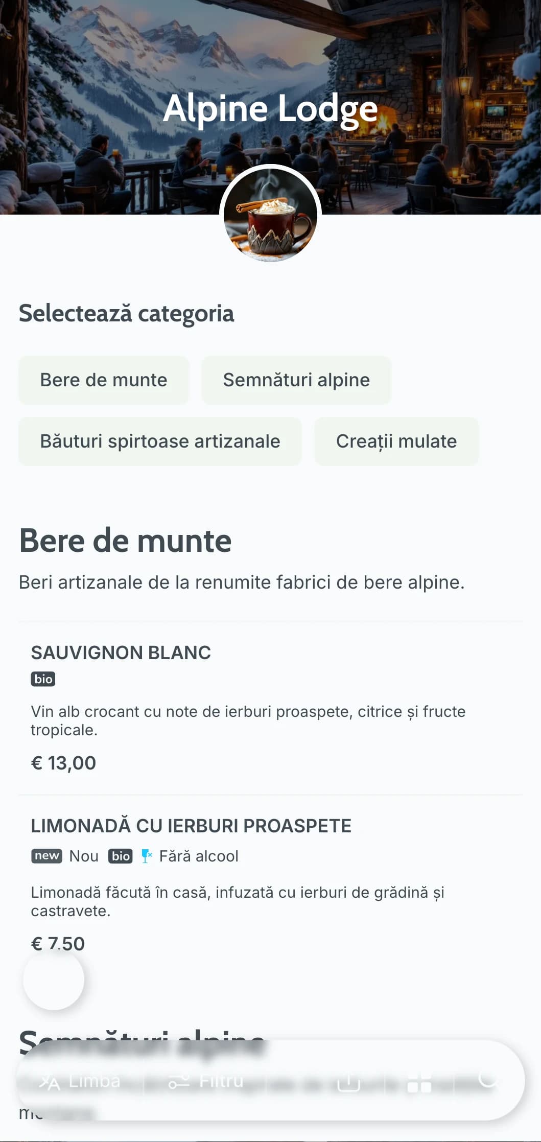 Design rece gri-albastru inspirat de retragerile montane pentru barurile après-ski.