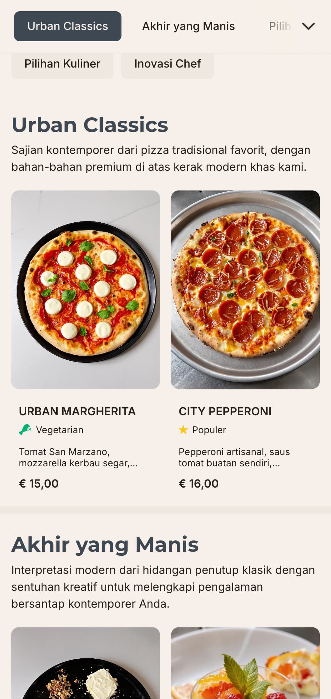 Desain menu pizza kontemporer dengan garis-garis yang bersih dan estetika minimalis, ideal untuk restoran pizza perkotaan dengan pendekatan yang ramping.