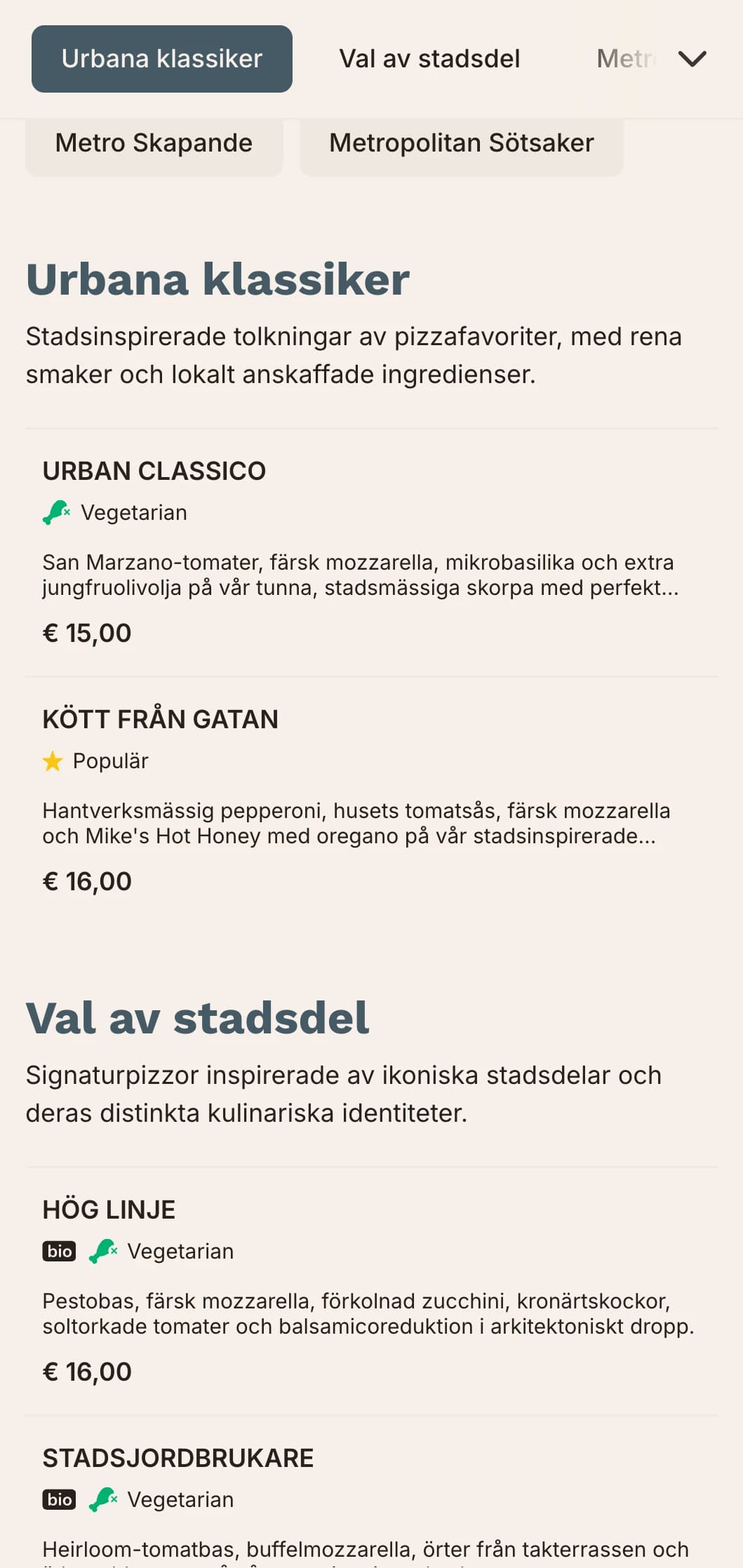 Urban storstadspizzameny med rena linjer och modern design för platser i staden.
