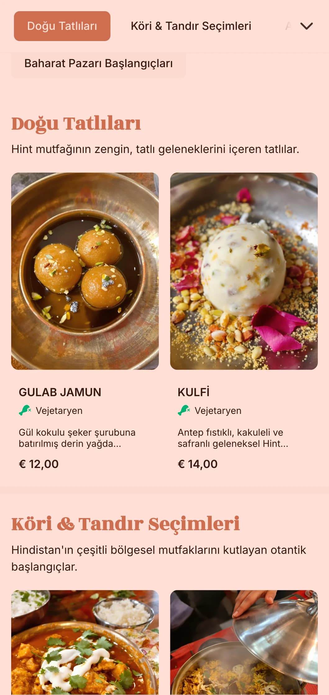 Kültürel kutlamalar ve temalı etkinlikler için aromatik baharatlar, geleneksel tarifler ve renkli sunumlarla Hint esintili canlı yemek servisi.