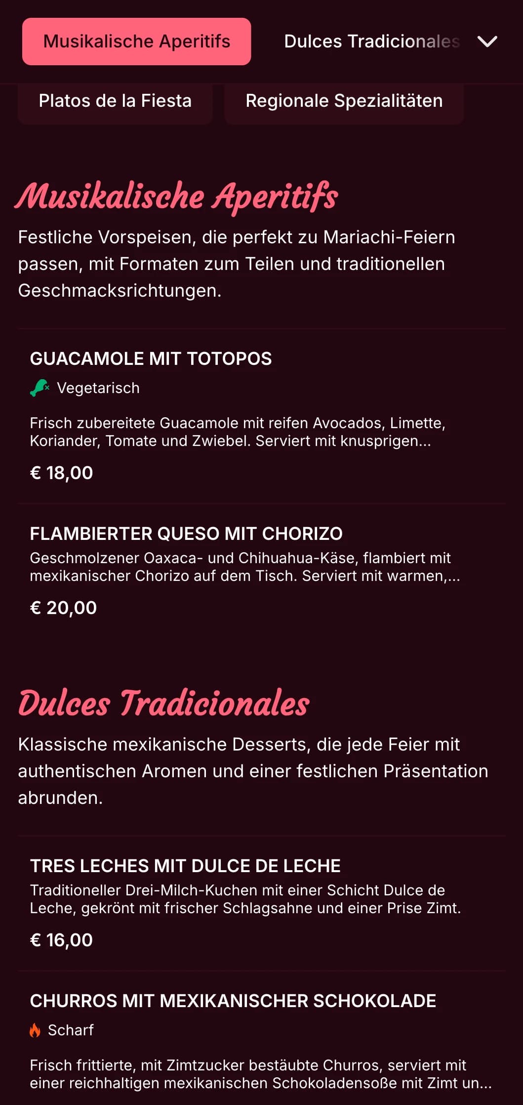 Lebhaftes und musikalisches mexikanisches Menü mit leuchtend rosafarbenen Akzenten, Mariachi-Bildern und festlichen Gerichten, perfekt für Feiern und Feste.
