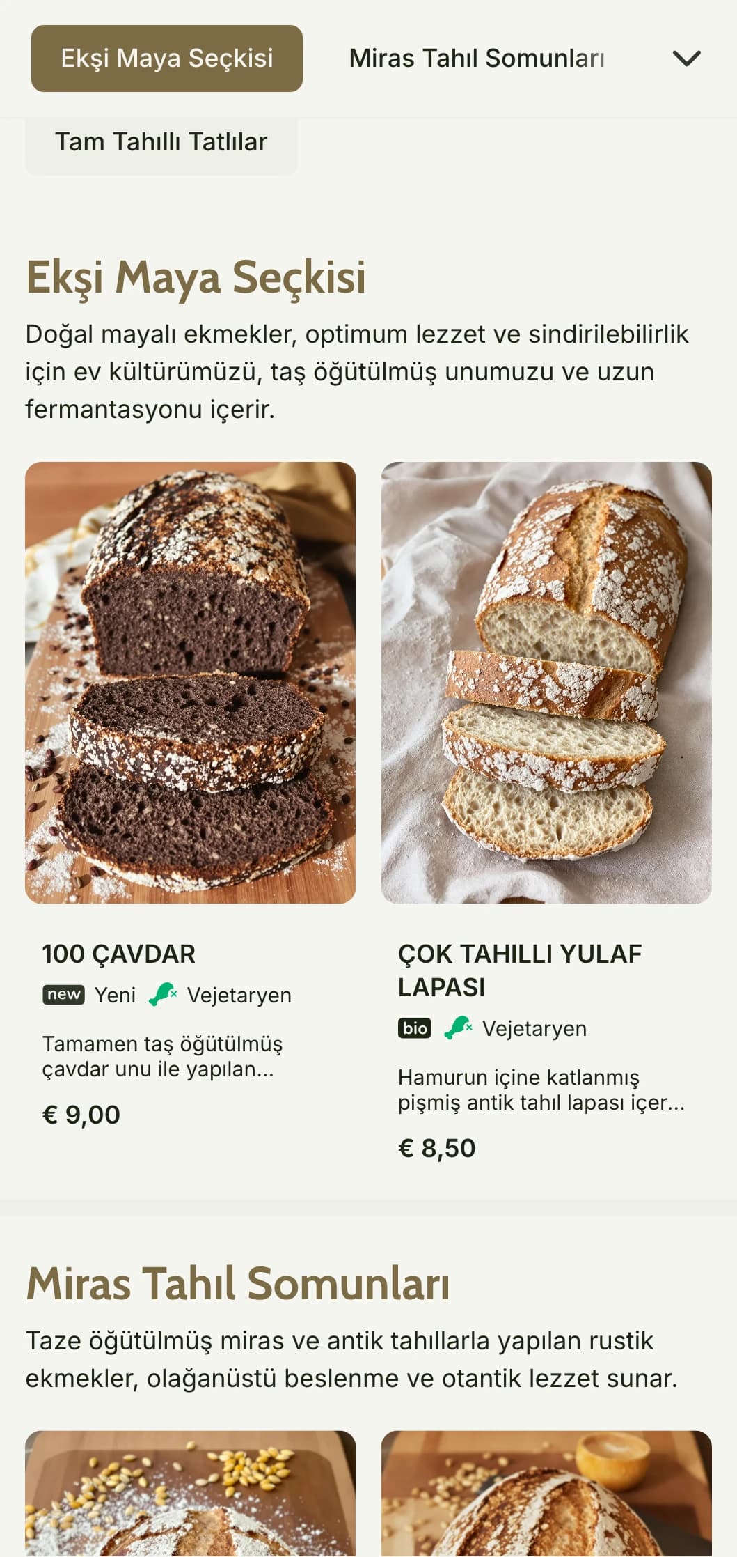 Toprak rengi kahverengi tonları ve geleneksel tipografisi ile taş unu fırınları ve zanaatkar dükkanları için mükemmel, rustik, miras odaklı bir fırın menüsü tasarımı.