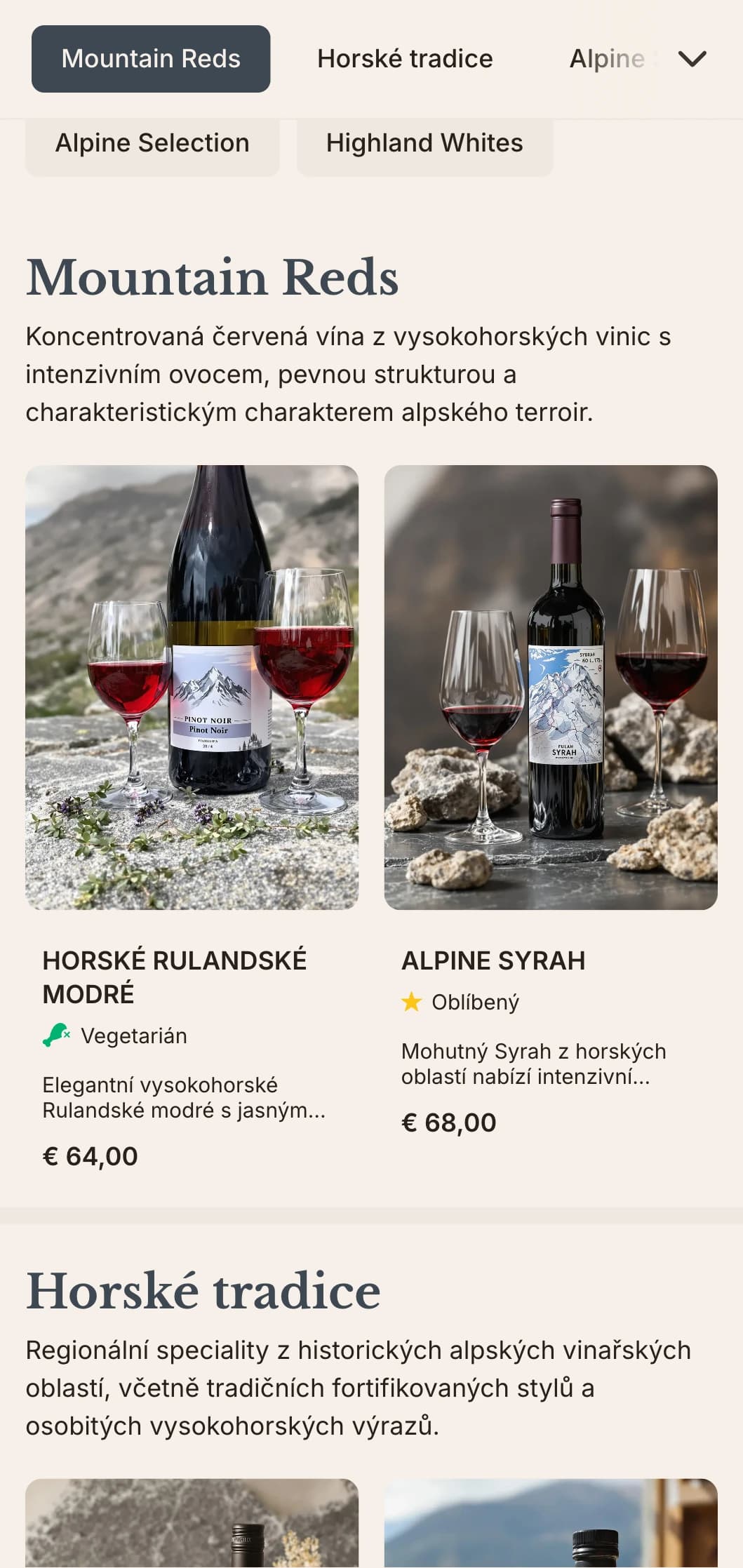 Šablona vinného lístku inspirovaná horami s břidlicovými akcenty a alpskou estetikou, ideální pro horské restaurace a vinařství s chladným klimatem.
