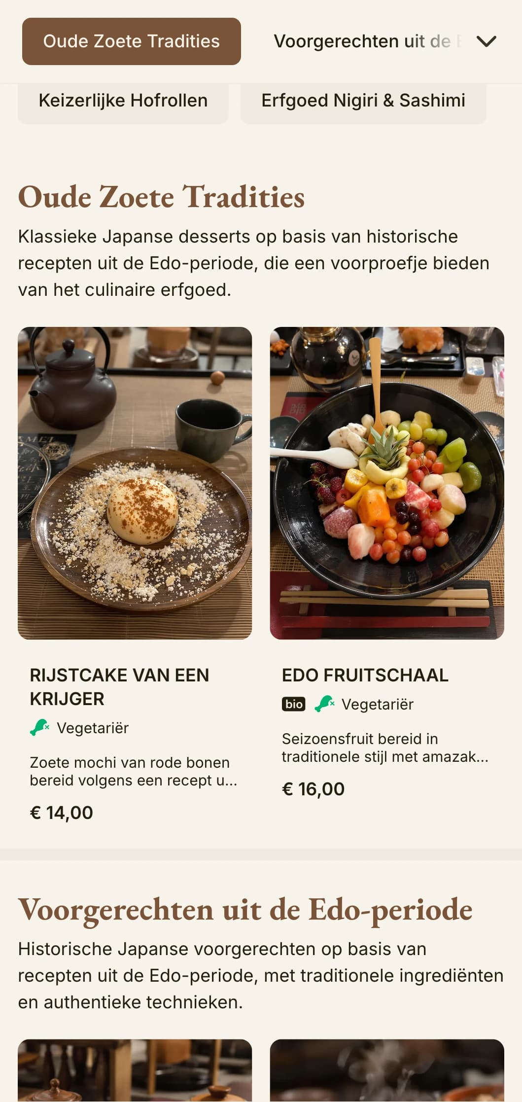 Historisch Japans geïnspireerd sushi-menu met traditionele esthetiek uit de Edo-periode en klassieke typografie.