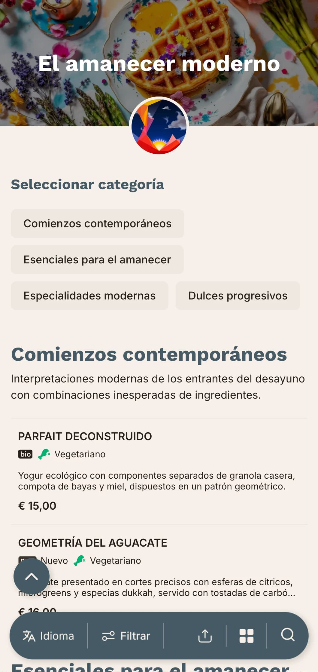 Ofertas matinales contemporáneas con técnicas innovadoras y combinaciones de sabores inesperadas para los madrugadores aventureros.