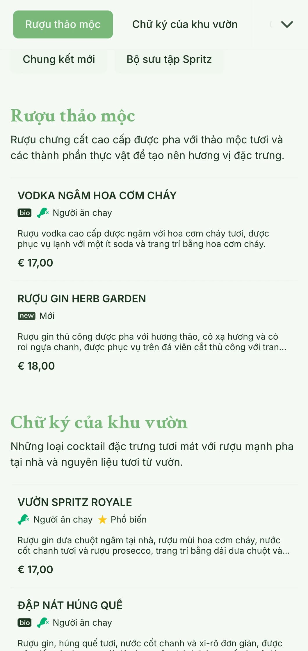 Thiết kế tươi mới lấy cảm hứng từ khu vườn dành cho các quán bar chuyên về rượu spritzer và cocktail thực vật tươi với kiểu chữ nhẹ nhàng, thoáng mát.