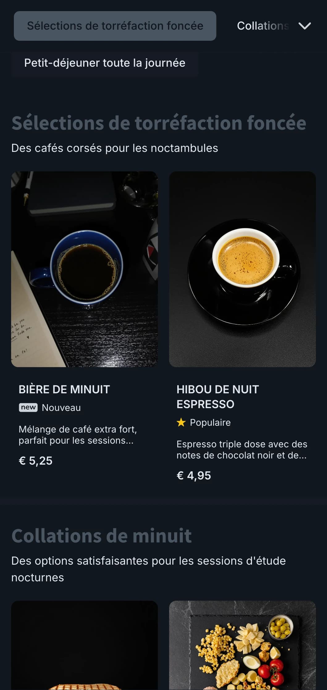 Des tons bleus et gris profonds pour les cafés d'études nocturnes et les cafés ouverts 24 heures sur 24.