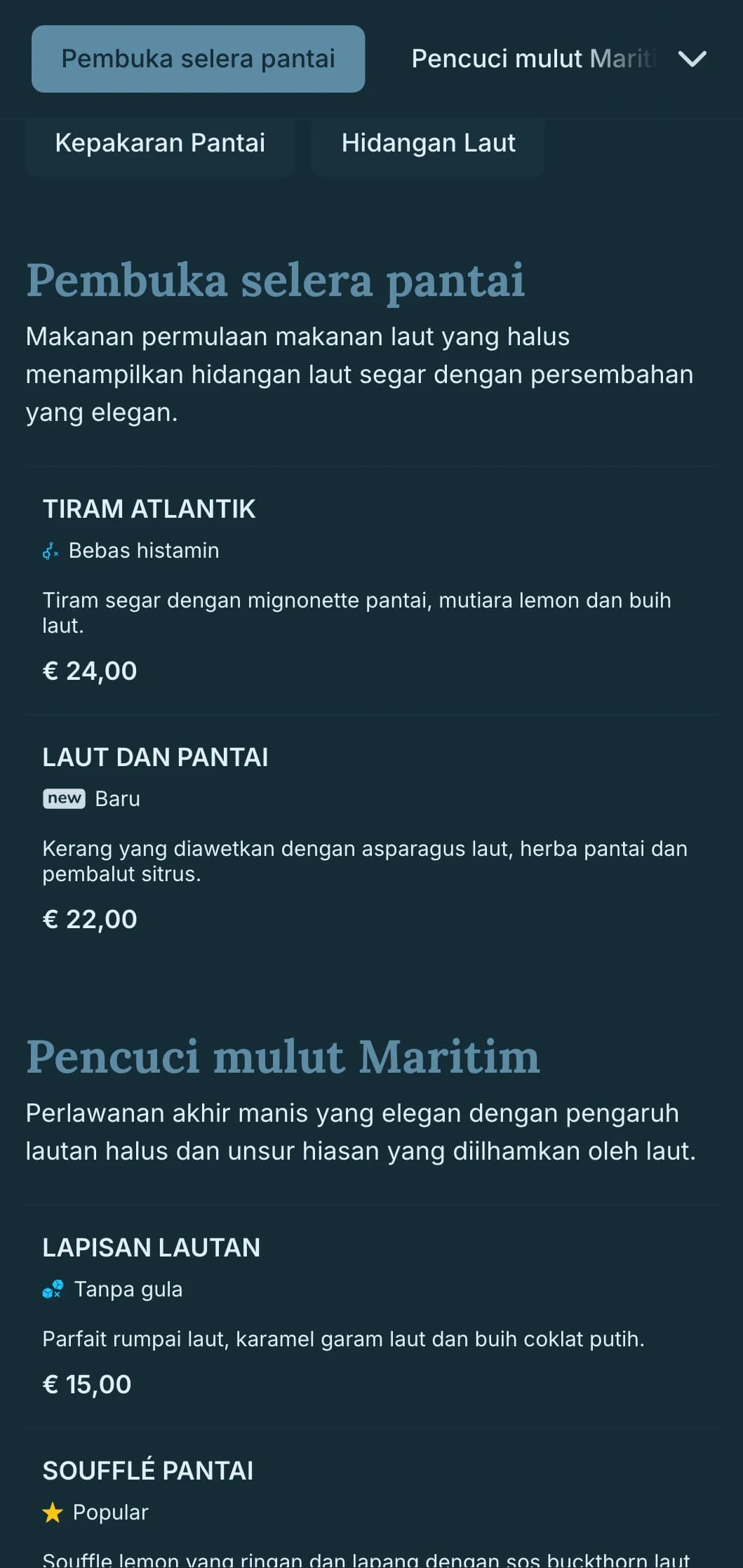 Keanggunan pantai yang canggih menggabungkan pengaruh nautika dengan estetika santapan yang halus.