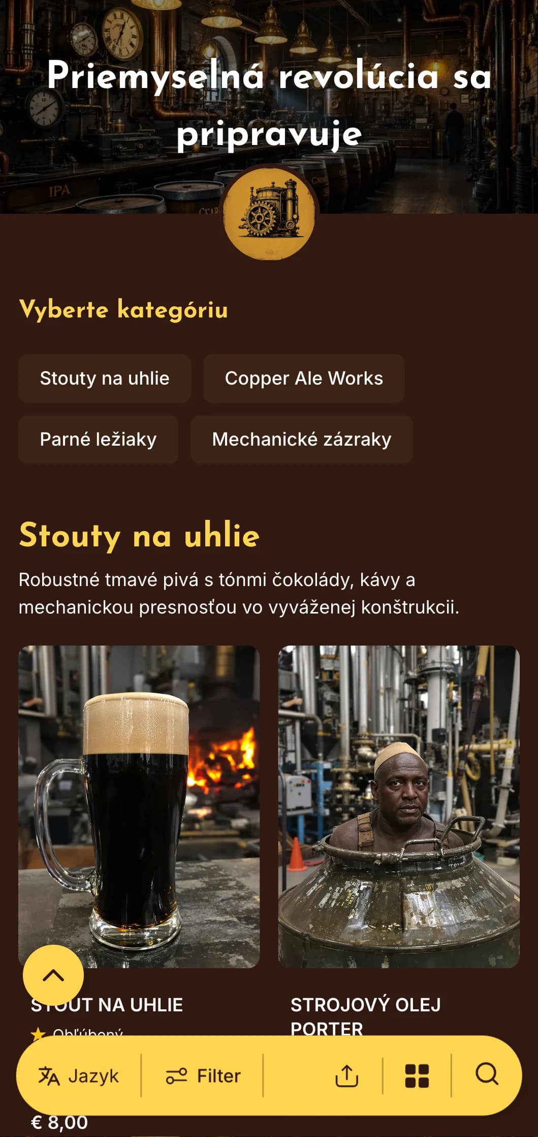 Priemyselná estetika poháňaná parou s mosadznými akcentmi a mechanickými prvkami, ideálna pre pivovary so steampunkovou tematikou.