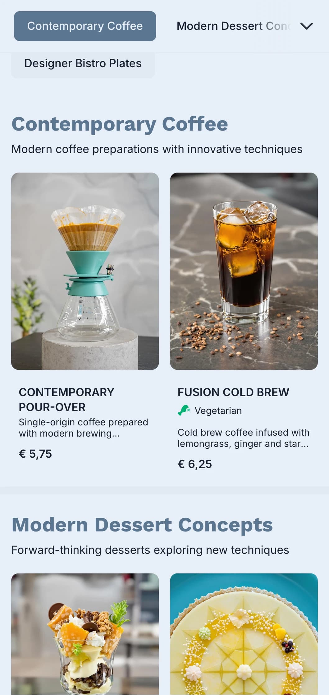 Clean contemporary design with teal accents for modern bistros and fusion cafes.