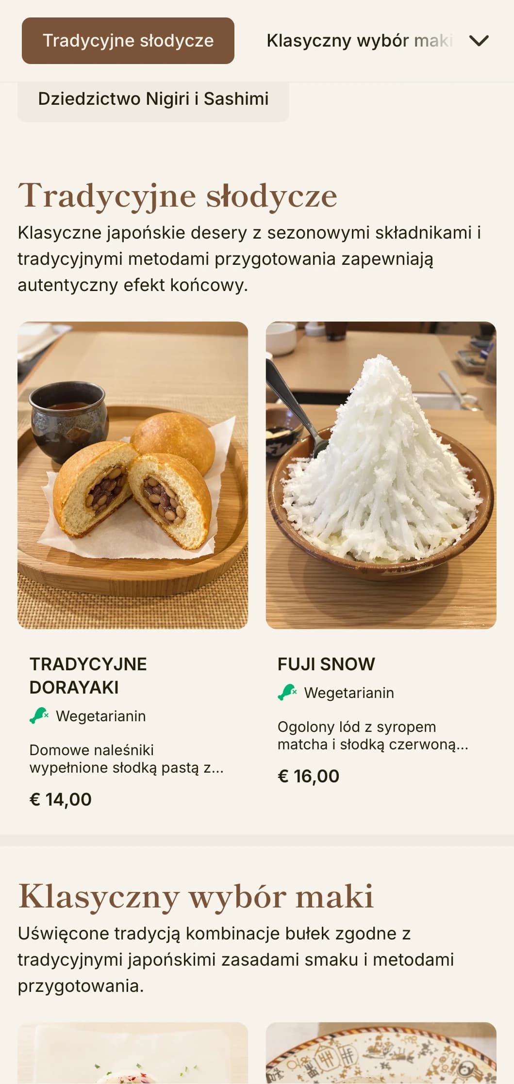 Klasyczne japońskie menu sushi inspirowane Mt. Fuji, z tradycyjnymi elementami i ciepłymi brązowymi akcentami zapewniającymi autentyczną kuchnię.