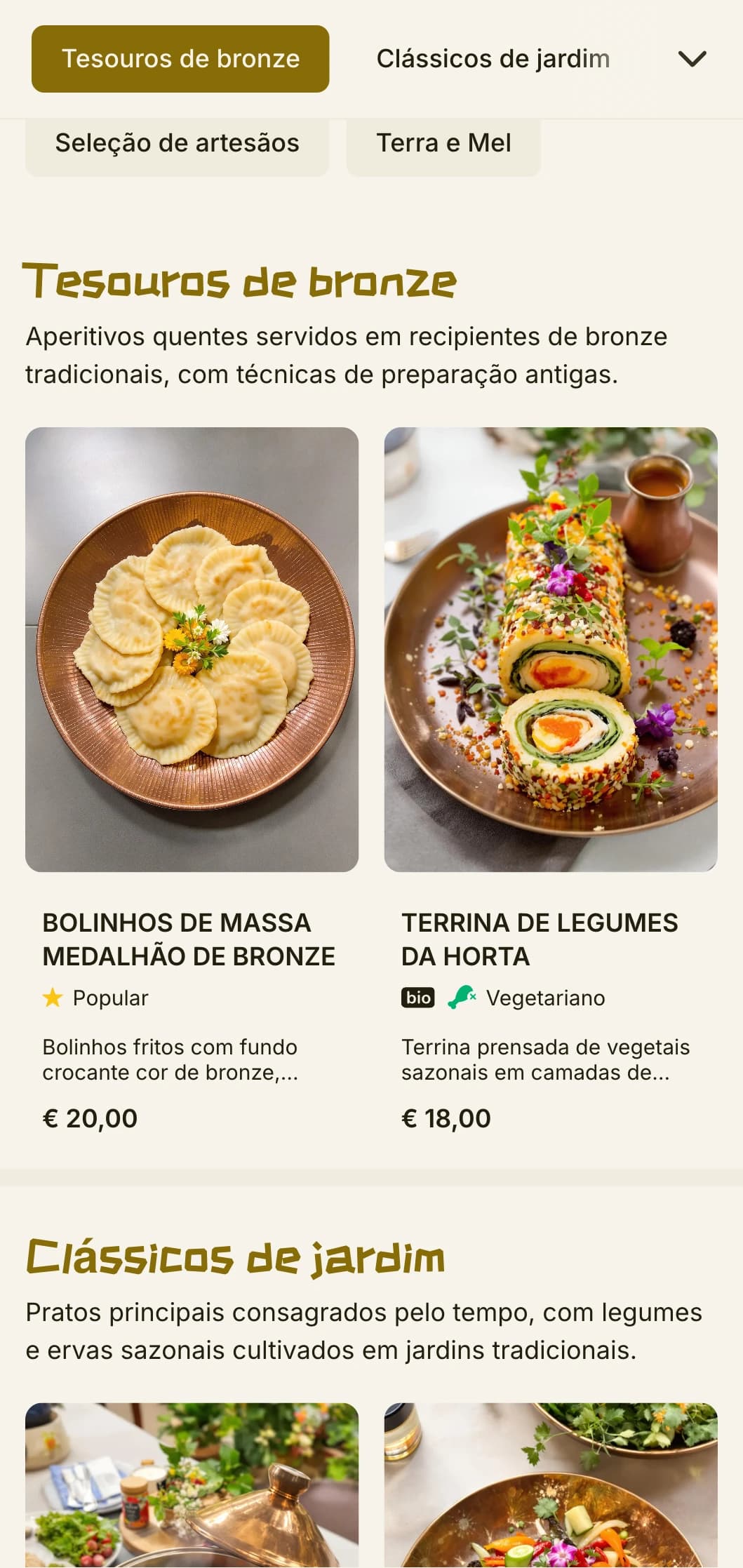 Design de cardápio chinês aconchegante, combinando artefatos de bronze e elementos de jardim, com tons de terra para uma culinária autêntica.