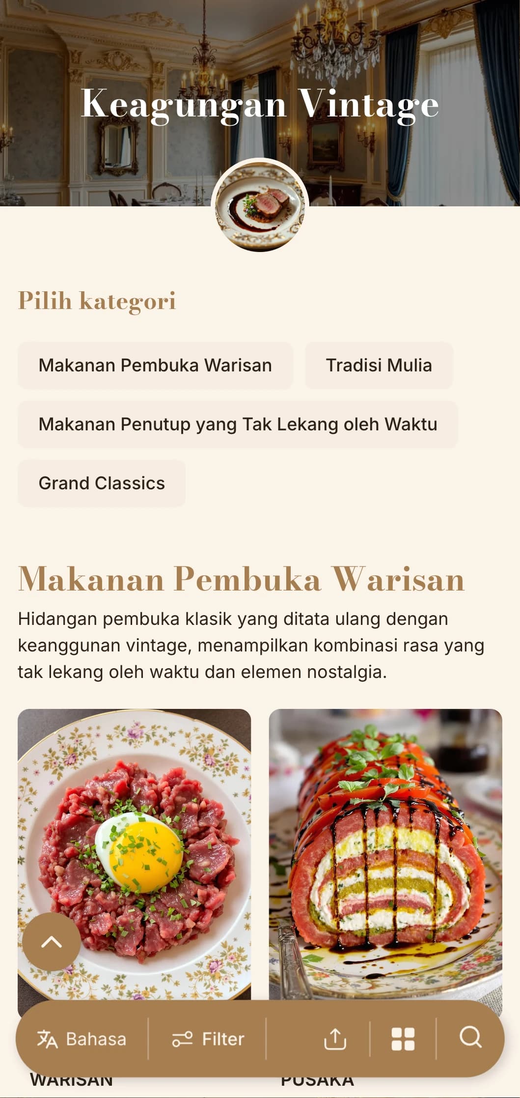 Kecanggihan nostalgia dengan tipografi dan palet warna yang terinspirasi dari gaya vintage, cocok untuk tempat yang berkarakter historis.