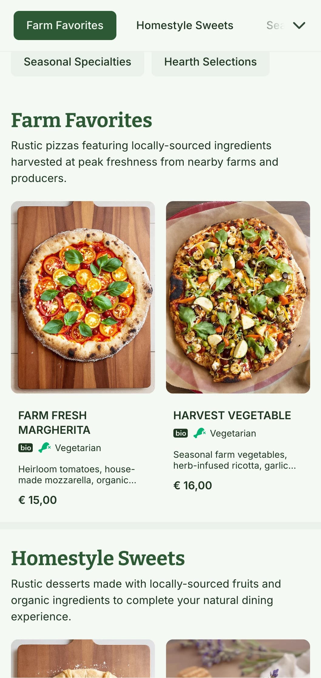 Nature-inspired pizza menu featuring earthy tones and organic elements, perfect for farm-to-table pizza restaurants.