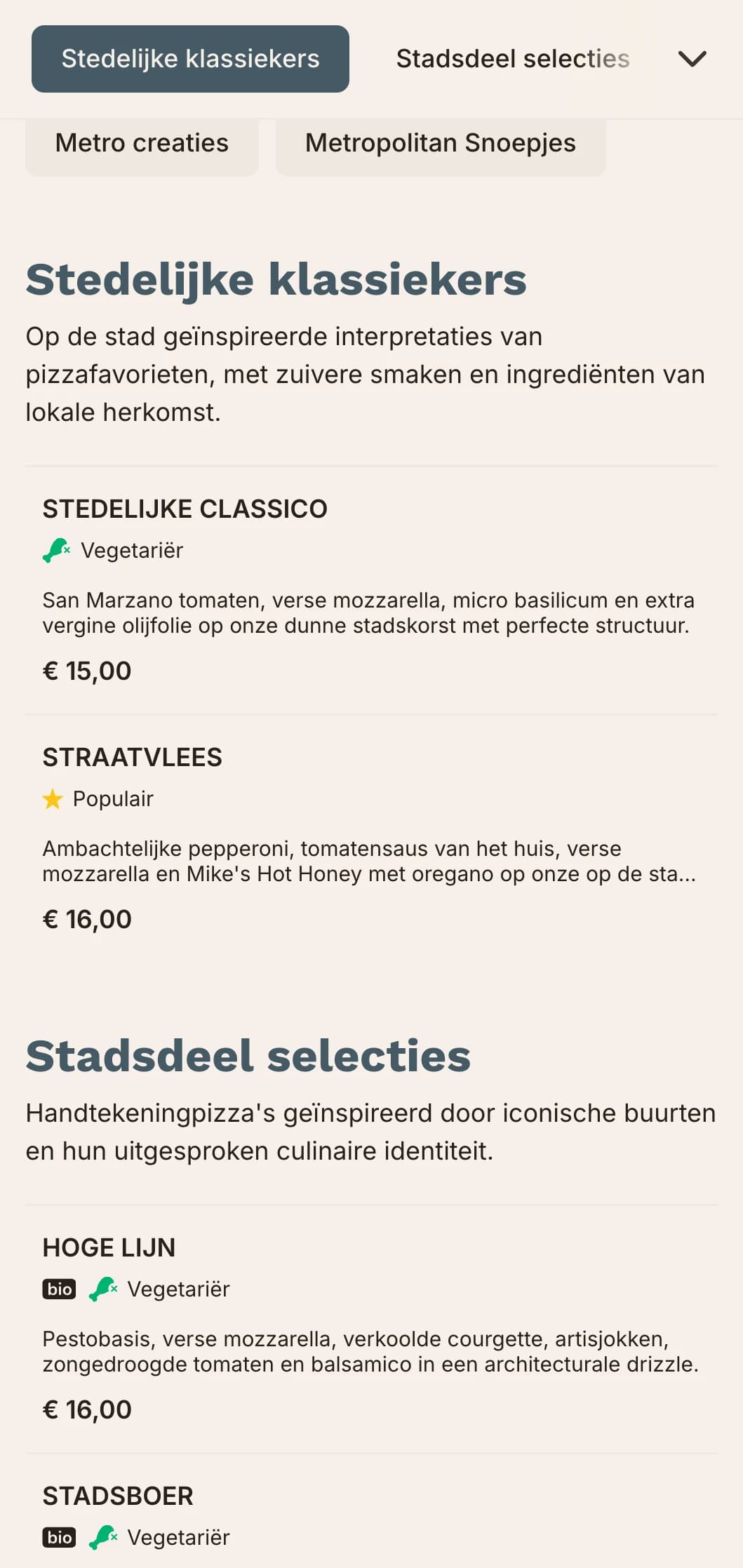 Stedelijk grootstedelijk pizzamenu met strakke lijnen en eigentijds design voor stedelijke locaties.