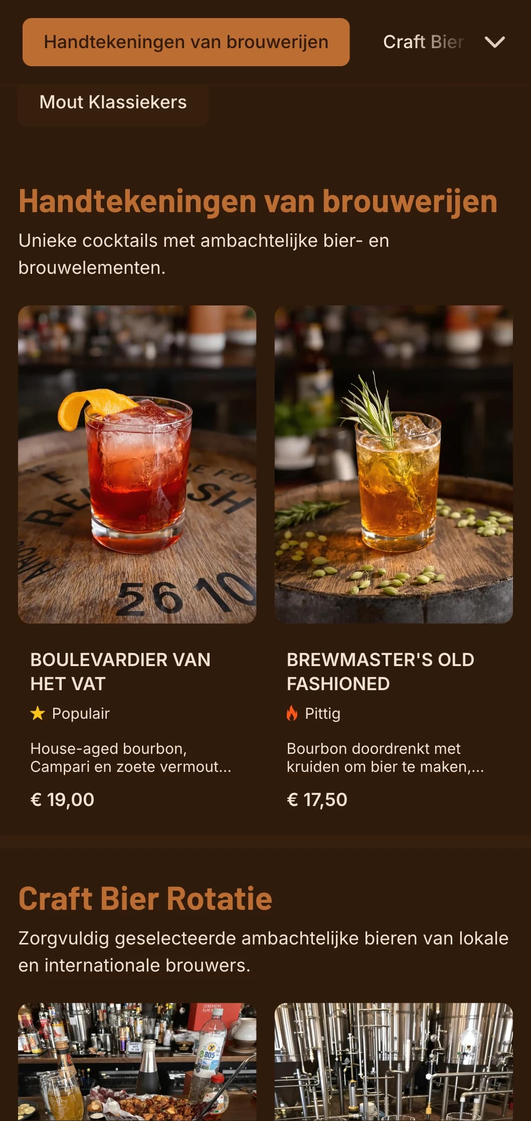 Warm oranje ontwerp met brouwelementen voor ambachtelijke bier- en cocktailgelegenheden.