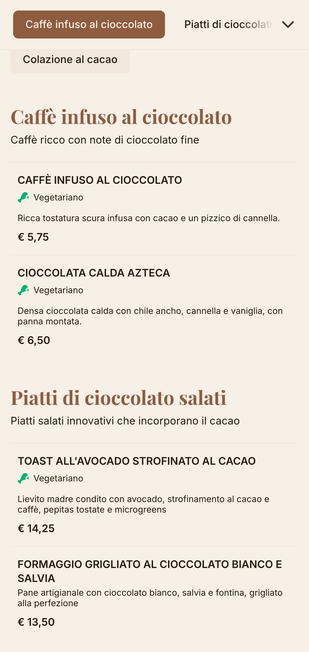 Design marrone intenso con texture ricche per caffetterie e negozi di dolci al cioccolato.