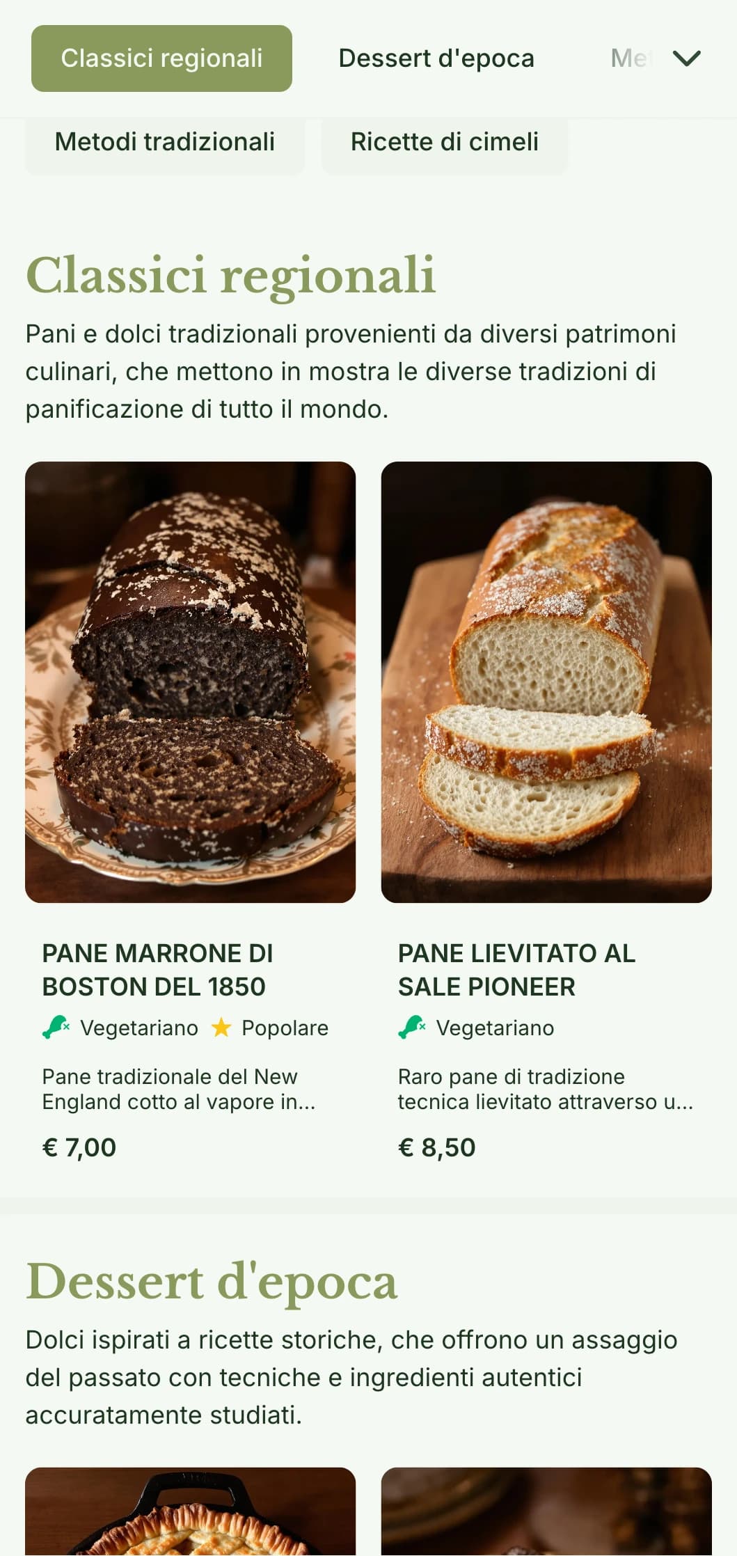 Il design del menu di una panetteria tradizionale e ispirata ai cimeli, con toni verde oliva e tipografia classica, è perfetto per le panetterie che si concentrano su ricette storiche.