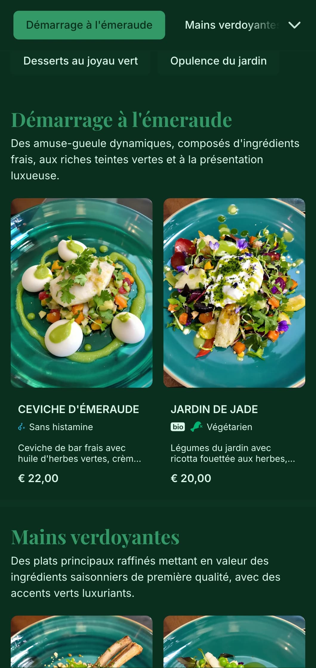 Concept de luxe au thème vert riche et vibrant, inspiré par les émeraudes précieuses et les jardins luxuriants.