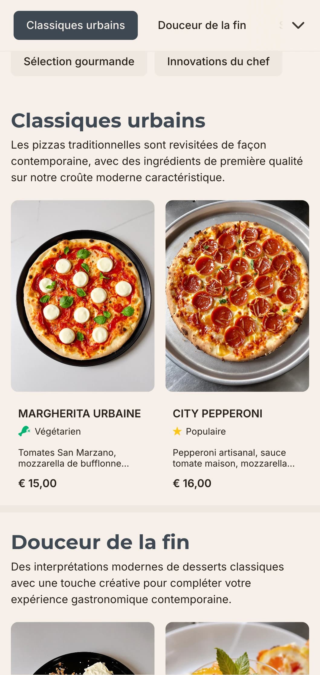 Carte de pizza contemporaine aux lignes épurées et à l'esthétique minimaliste, idéale pour les pizzerias urbaines à l'approche épurée.