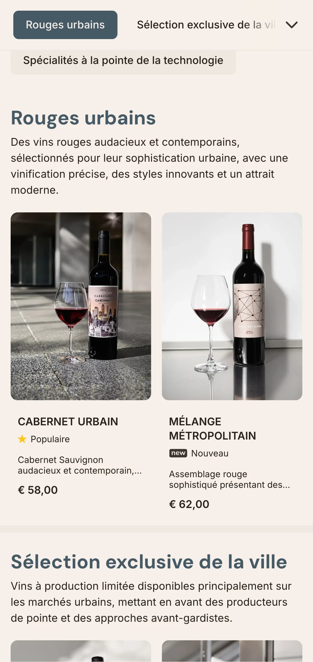 Modèle de carte des vins élégant, d'inspiration urbaine, avec des éléments architecturaux et un design contemporain, idéal pour les bars à vin urbains et les établissements de restauration modernes.