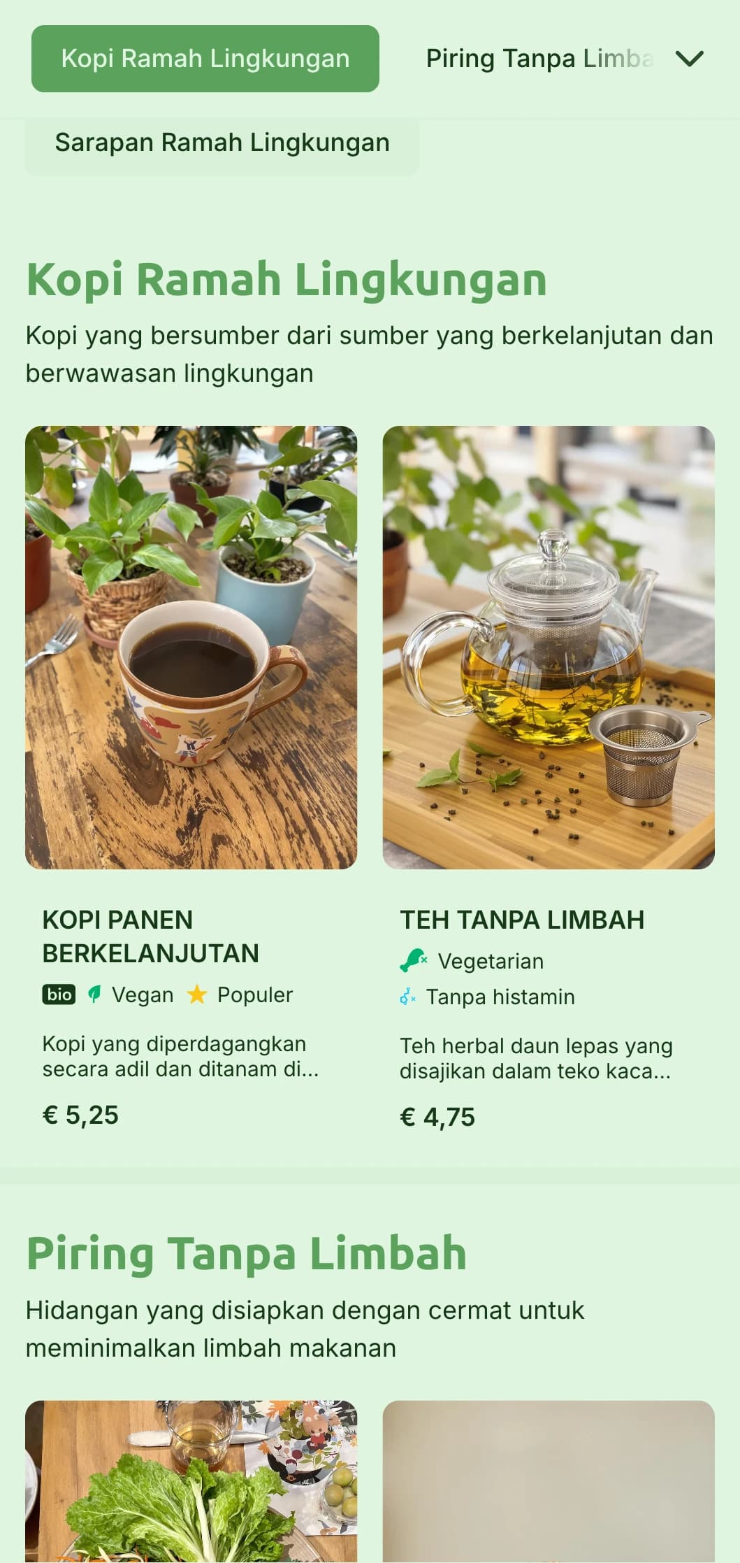 Desain hijau bersahaja yang menonjolkan bahan-bahan organik untuk kafe dan restoran ramah lingkungan.