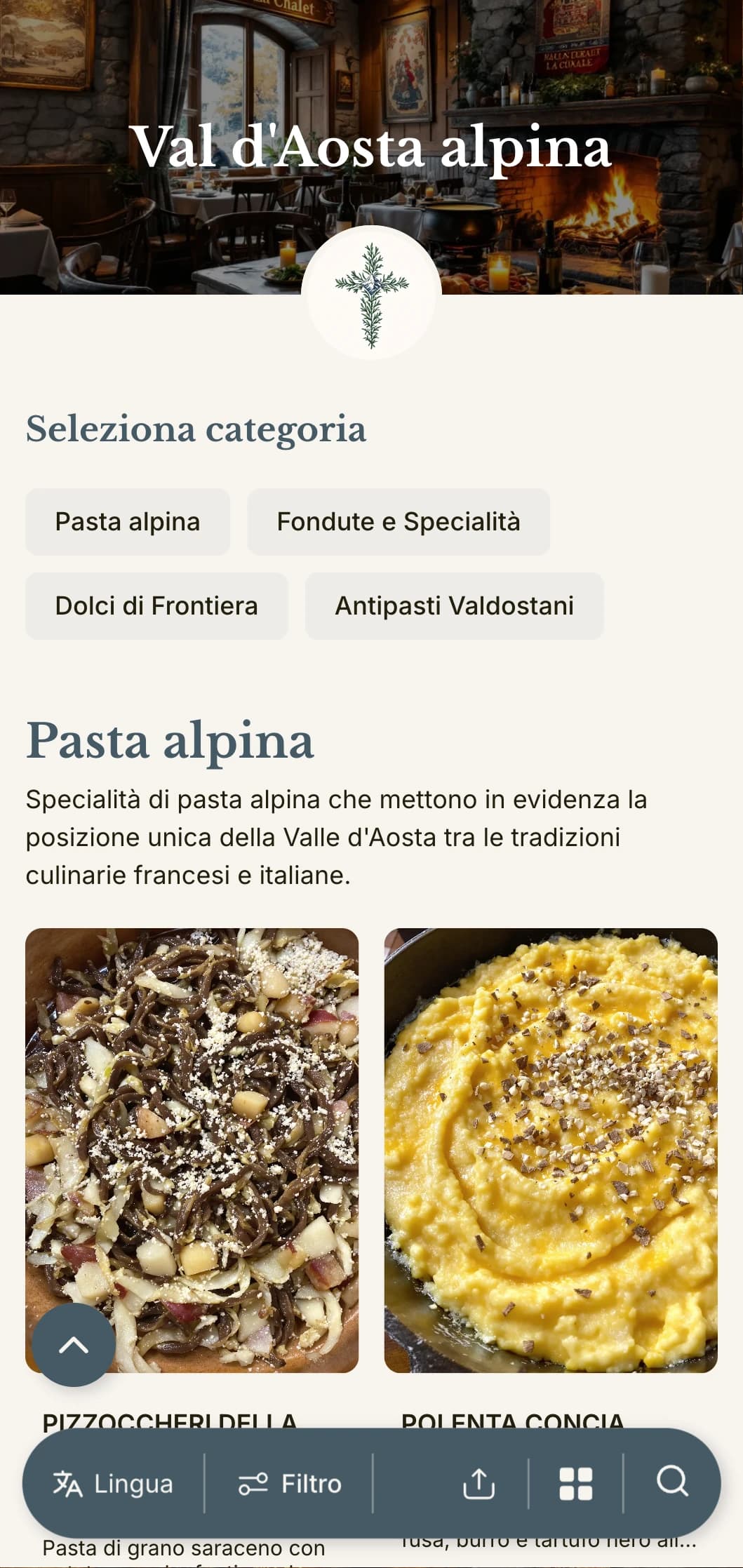 Un design ispirato alla montagna che celebra la cucina fusion franco-italiana della regione alpina più piccola d'Italia.