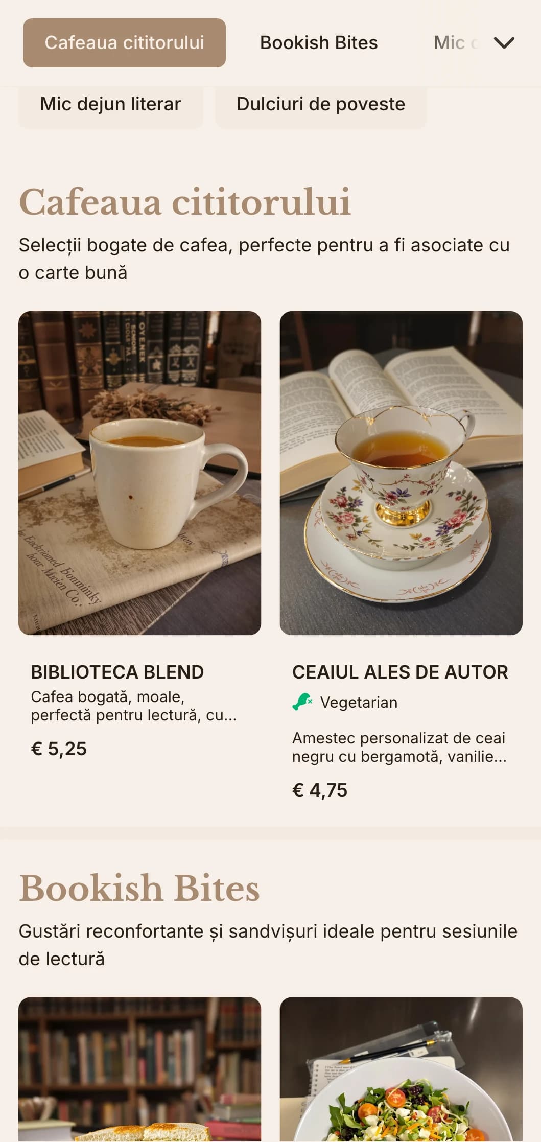 Design maro cald cu elemente literare pentru cafenele librării și spații de lectură.