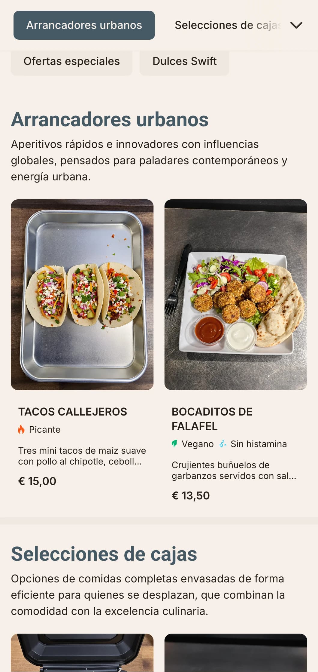 Diseño atrevido y contemporáneo de menús de mediodía para restaurantes de comida rápida, con tipografía dinámica y diseño eficiente para profesionales urbanos que buscan comidas de calidad a mediodía.