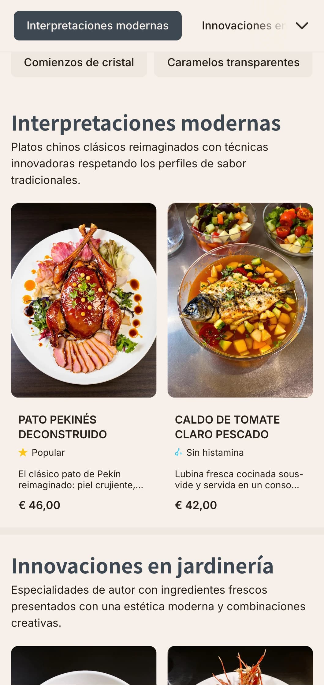 Diseño de menús chinos contemporáneos con elementos inspirados en el cristal y motivos de jardín para restaurantes modernos de fusión.