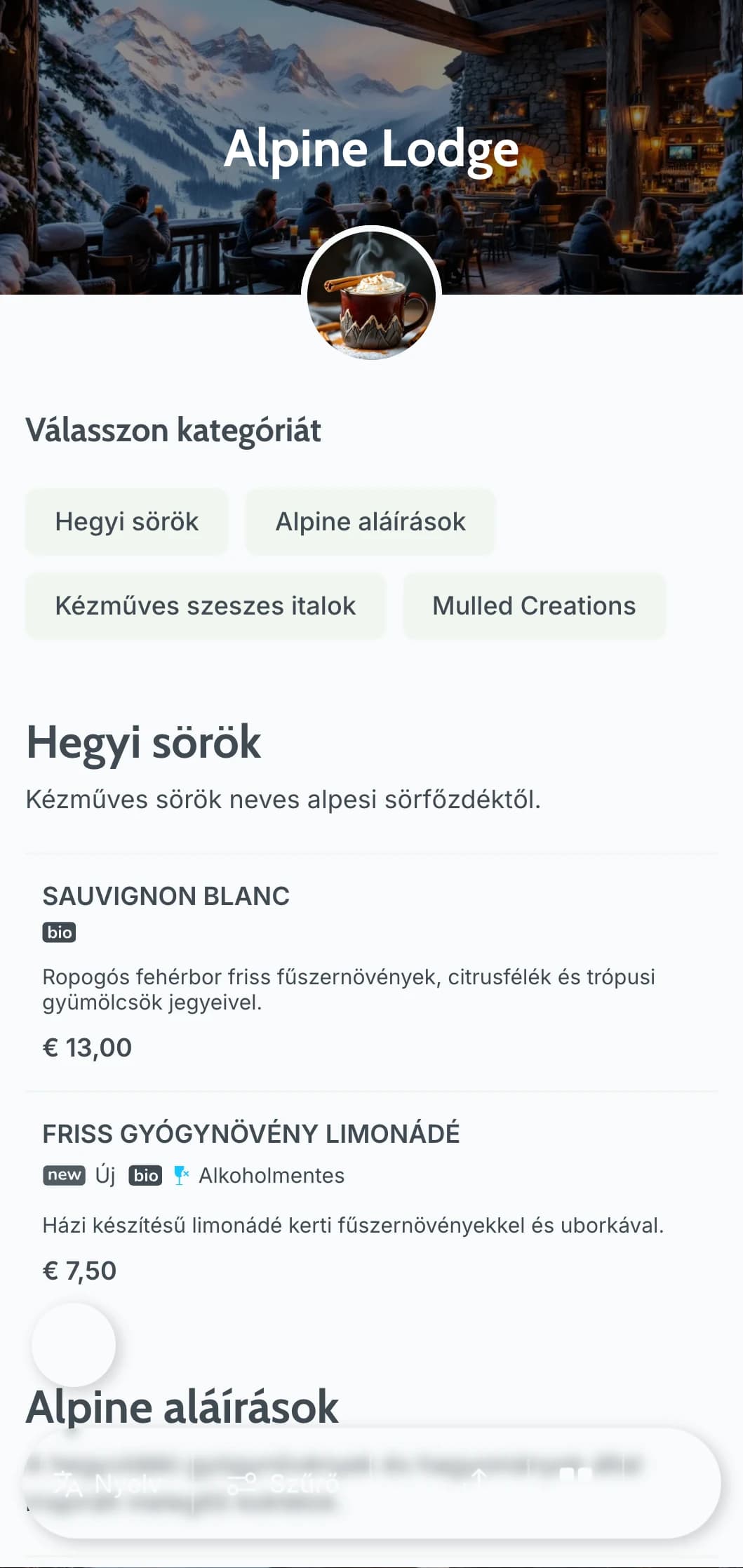 Hűvös szürkéskék dizájn, amelyet a hegyi menedékhelyeken található après-ski bárok ihlettek.