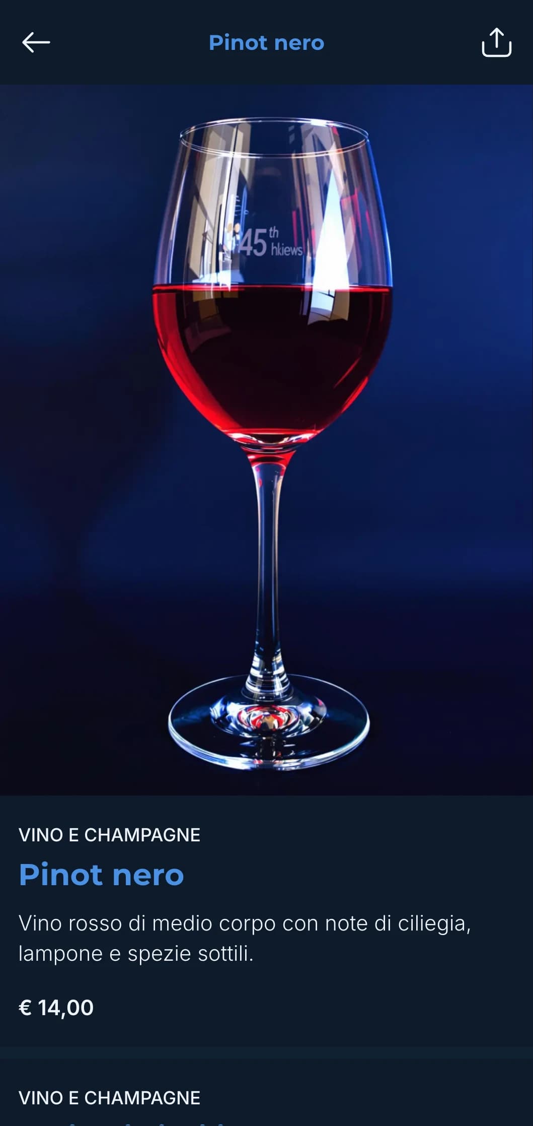 Sofisticato menu di cocktail dai toni blu intenso per locali notturni di alto livello.