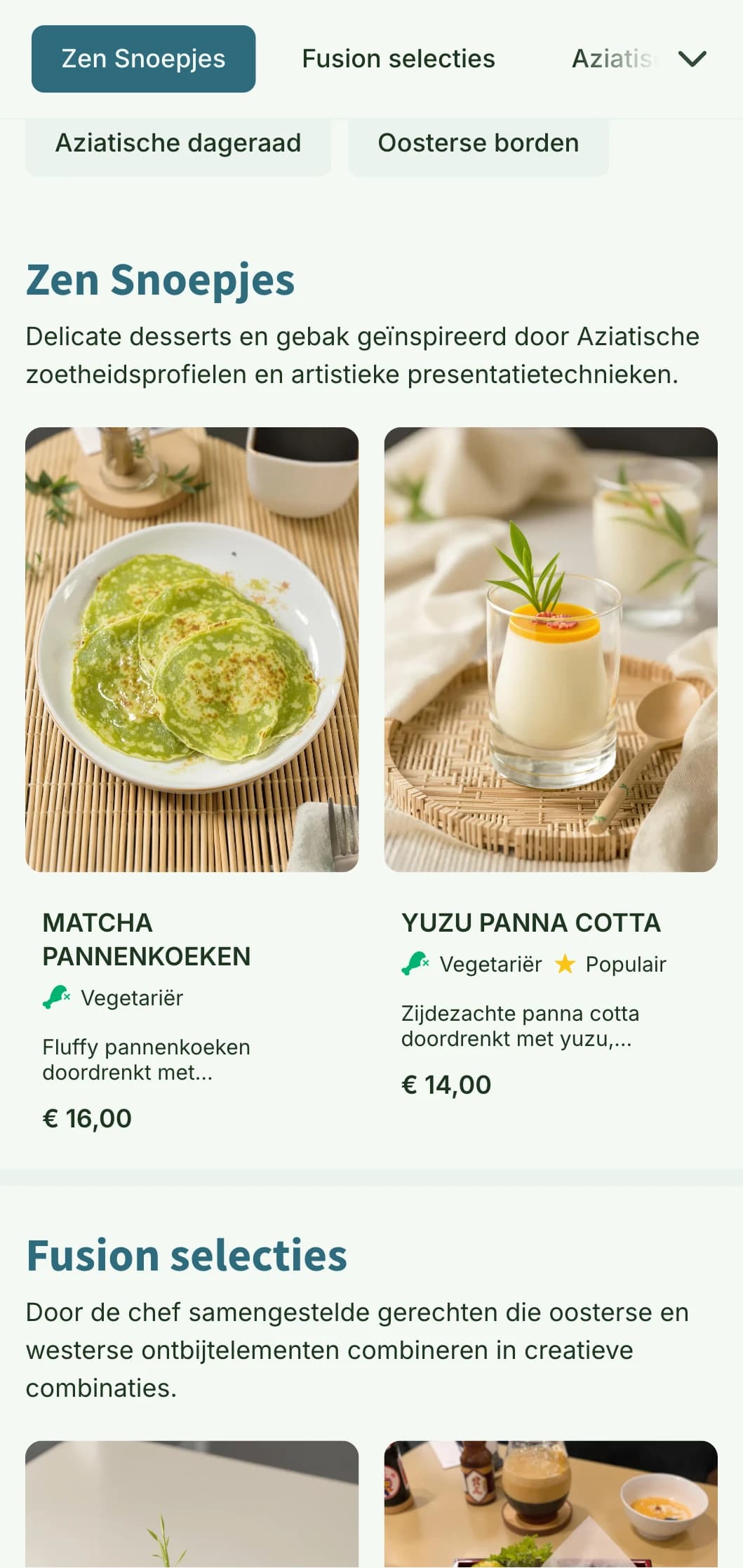 Aziatisch geïnspireerde brunchsjabloon met natuurlijke elementen, perfect voor fusioncafés en eigentijdse Aziatische ontbijtspots.