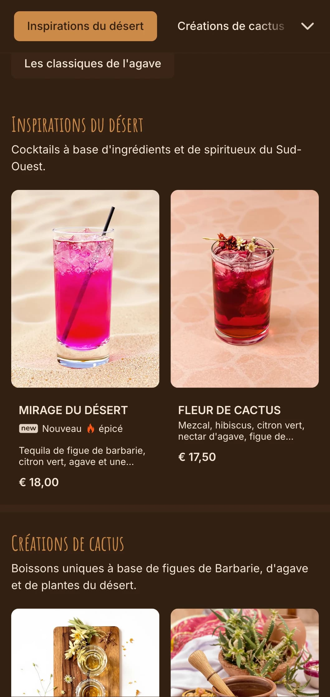 Palette chaleureuse inspirée du désert avec des motifs du sud-ouest pour les bars à tequila et à mezcal.