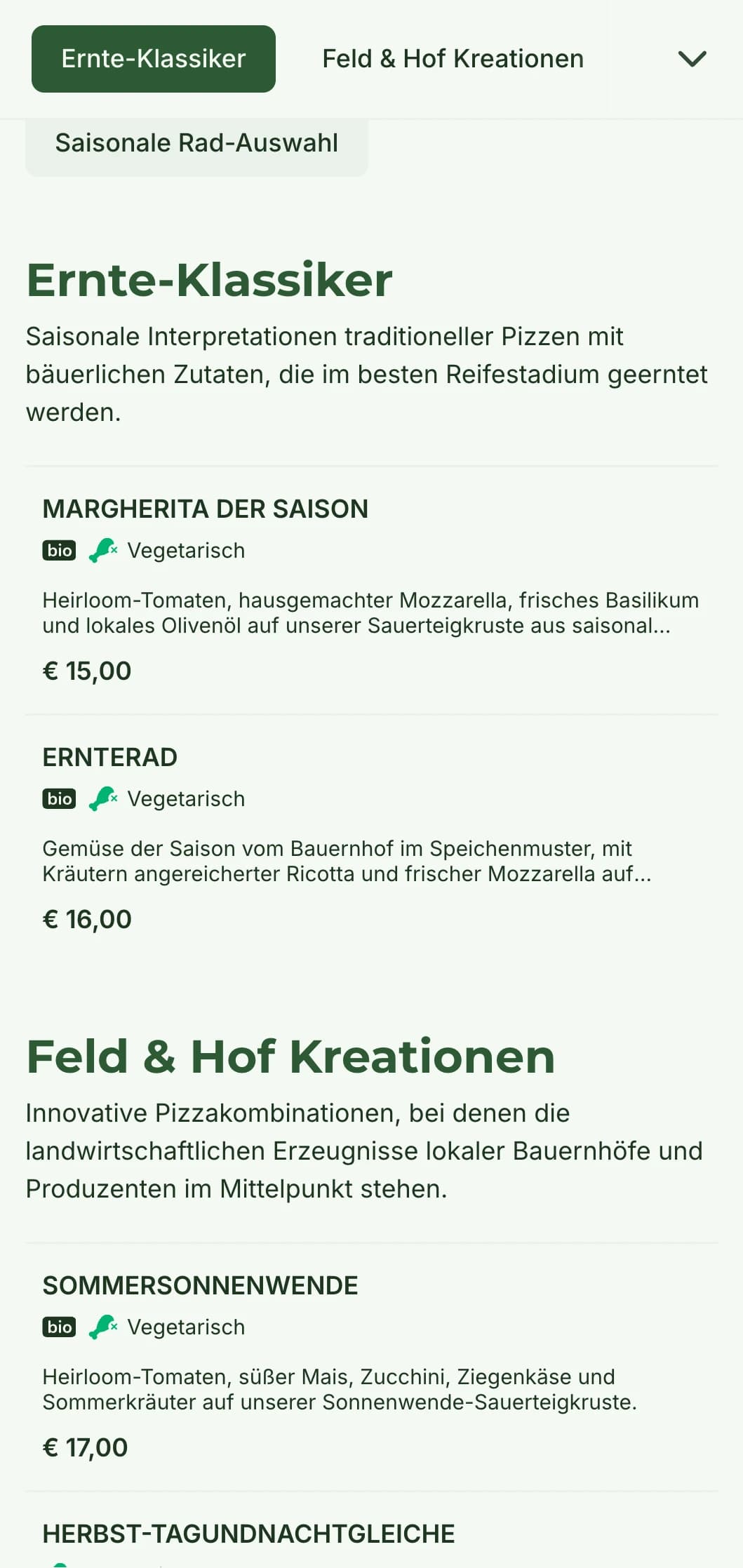 Ein Pizza-Menü vom Bauernhof, bei dem saisonale Zutaten und rustikale Zubereitung im Vordergrund stehen.