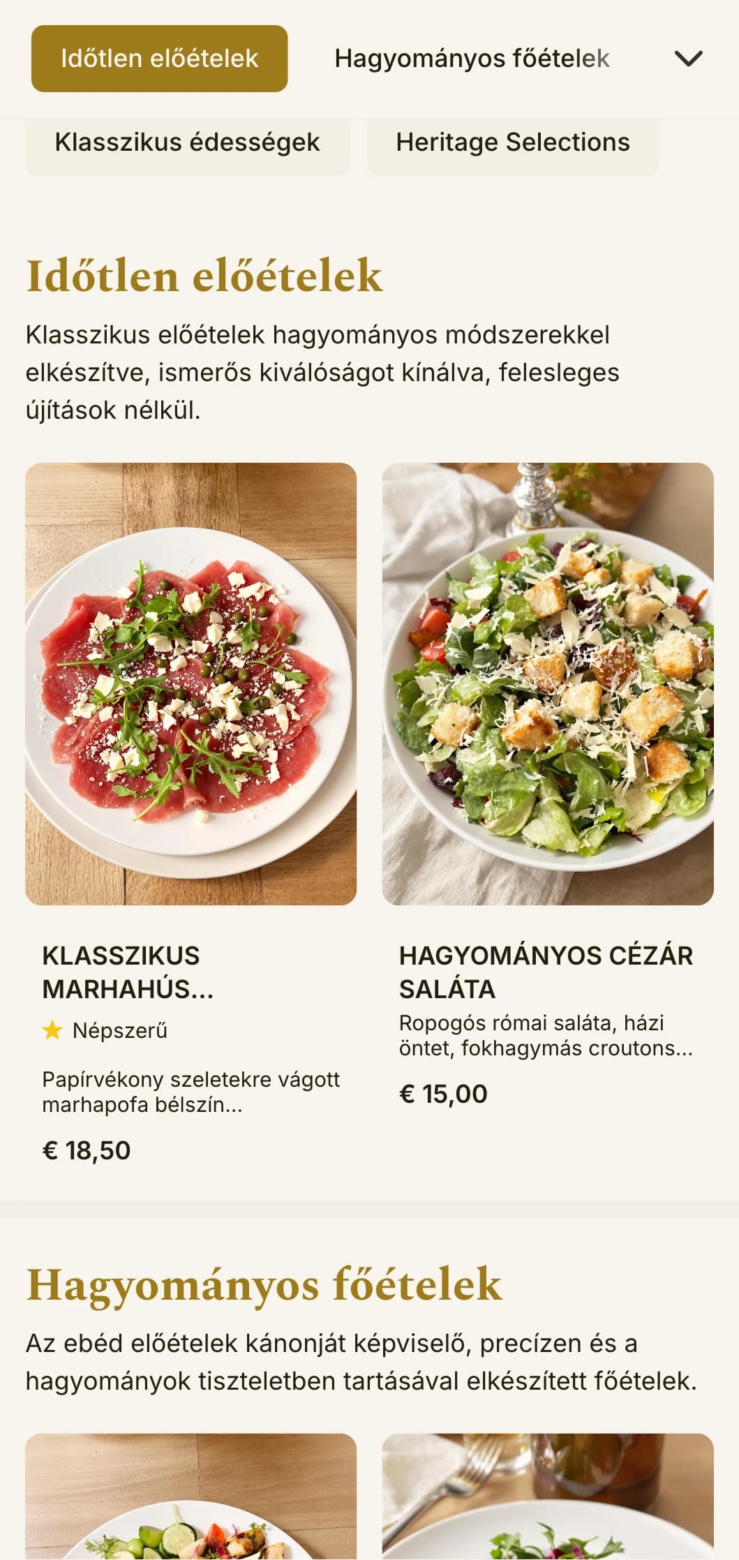 Időtlen, elegáns ebédmenü-design kiegyensúlyozott tipográfiával és kifinomult térközökkel, amely hagyományos, jó hírnévvel rendelkező éttermek számára alkalmas.