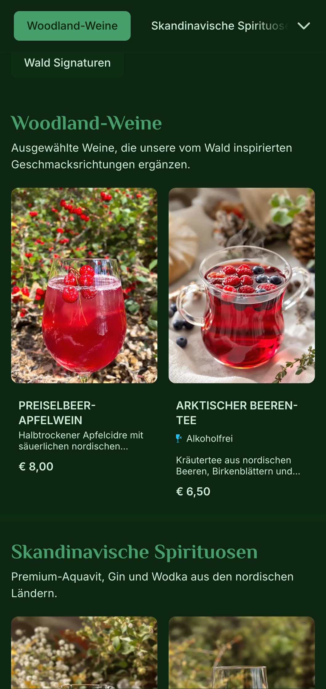 Tiefgrünes, von skandinavischen Wäldern inspiriertes Design für Bars mit Naturthemen.