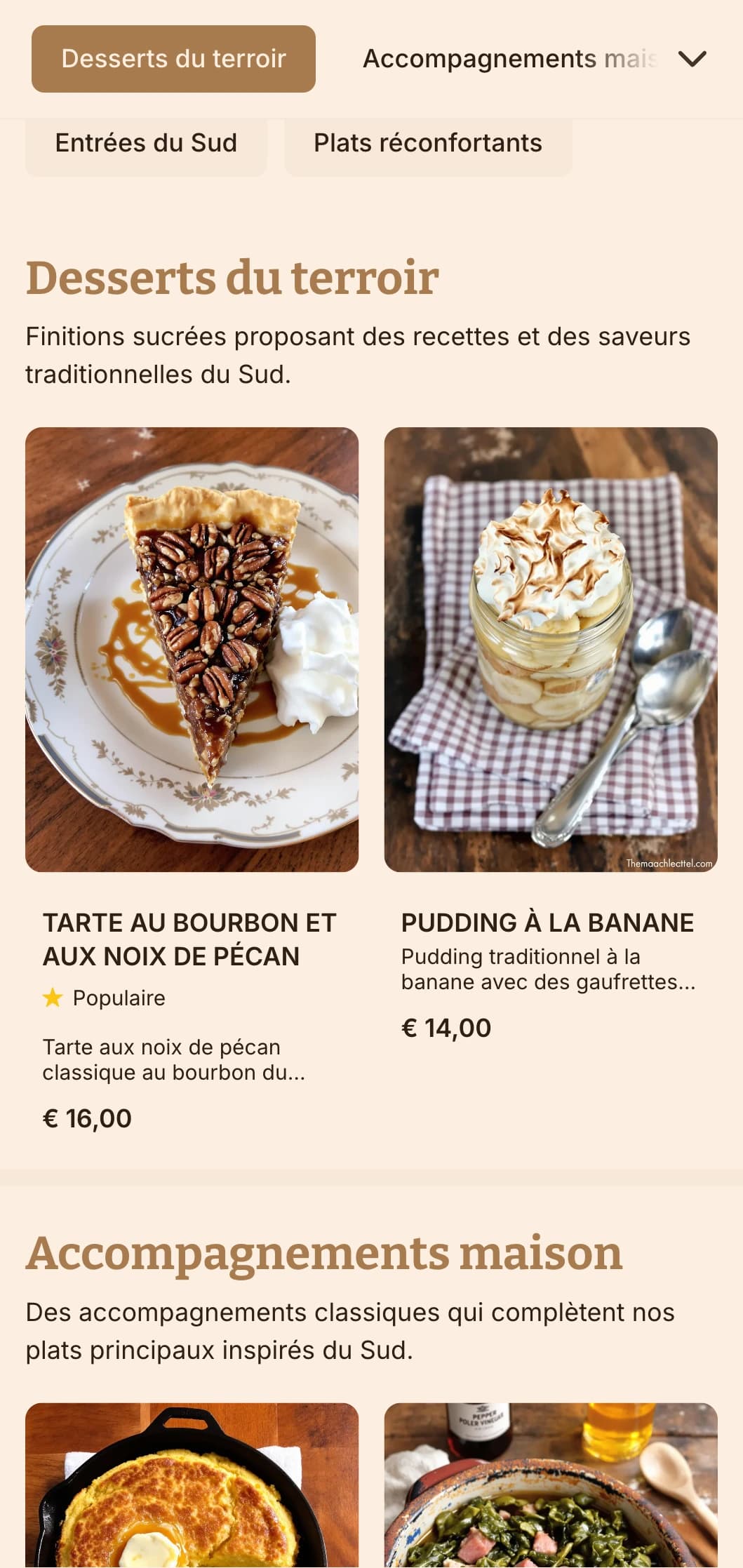Traiteur chaleureux de style sudiste proposant des classiques réconfortants, des portions généreuses et une présentation maison pour les réunions de famille et les rassemblements décontractés.