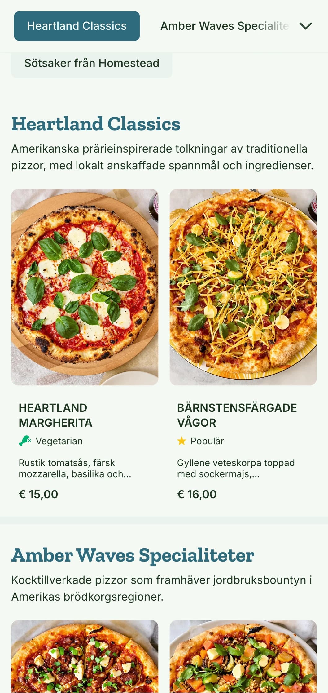 Amerikansk hjärtlandsinspirerad pizzameny med vetemotiv och naturelement.