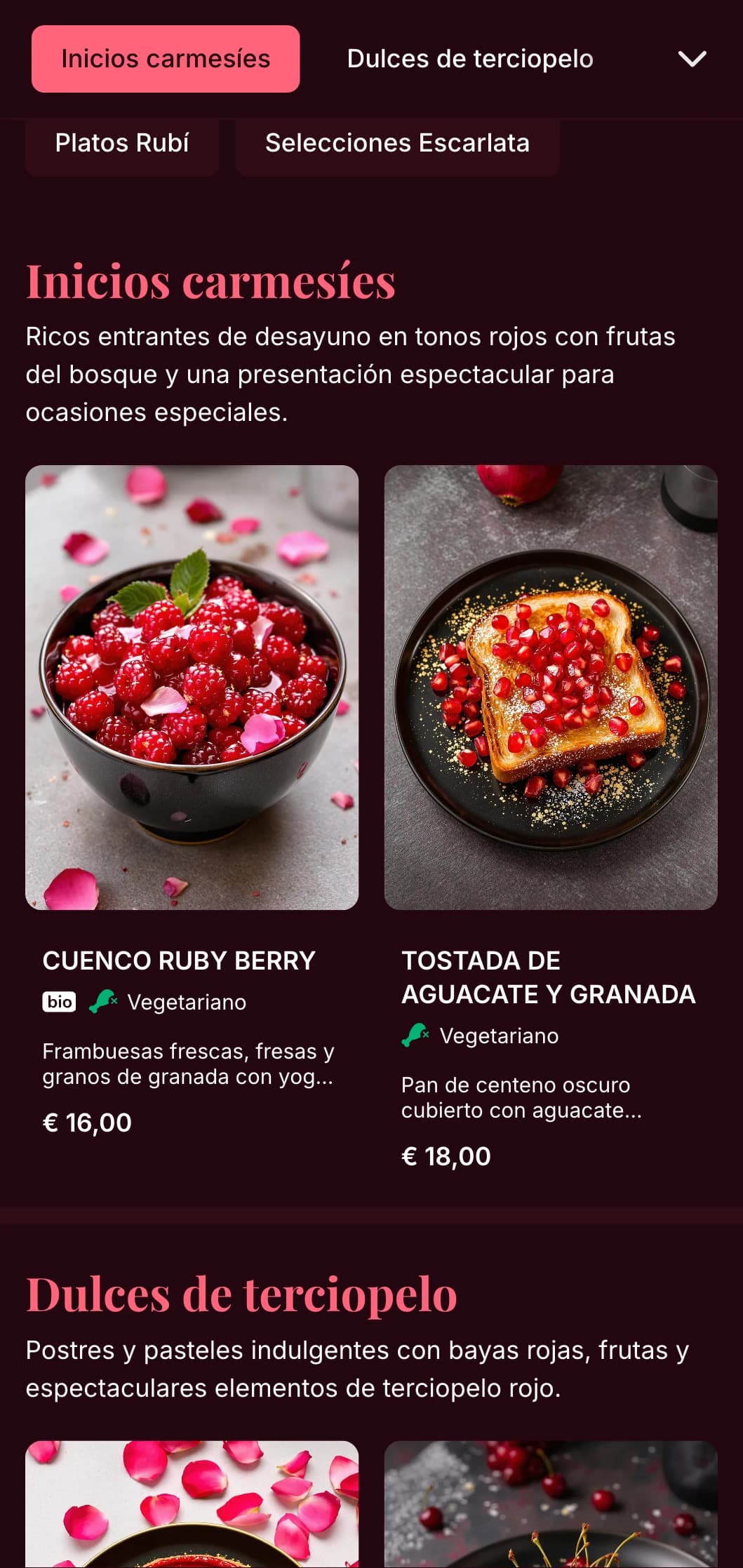 Rica plantilla de brunch en tonos rojos con lujosos detalles, adecuada para entornos de brunch románticos y ocasiones especiales.