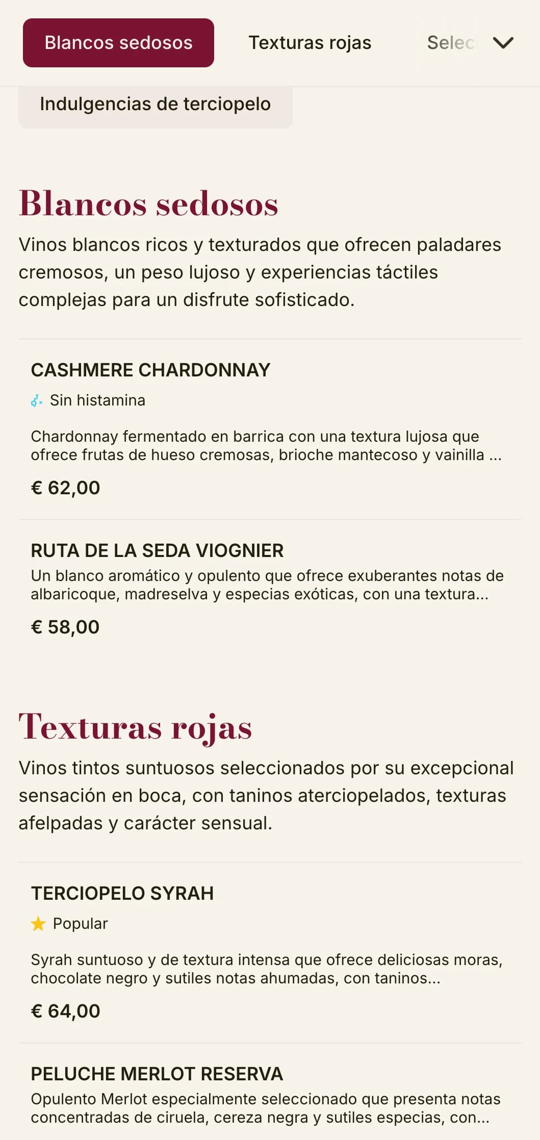 Plantilla de carta de vinos de rica textura con detalles de terciopelo rojo intenso y elementos lujosos, ideal para bodegas de lujo y restaurantes íntimos.