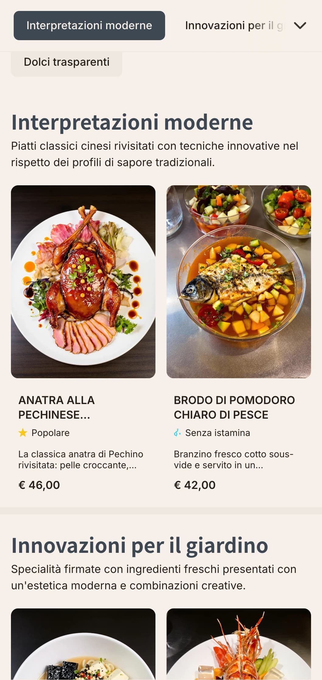 Design di menu cinesi contemporanei con elementi ispirati al cristallo e motivi di giardini per ristoranti fusion moderni.