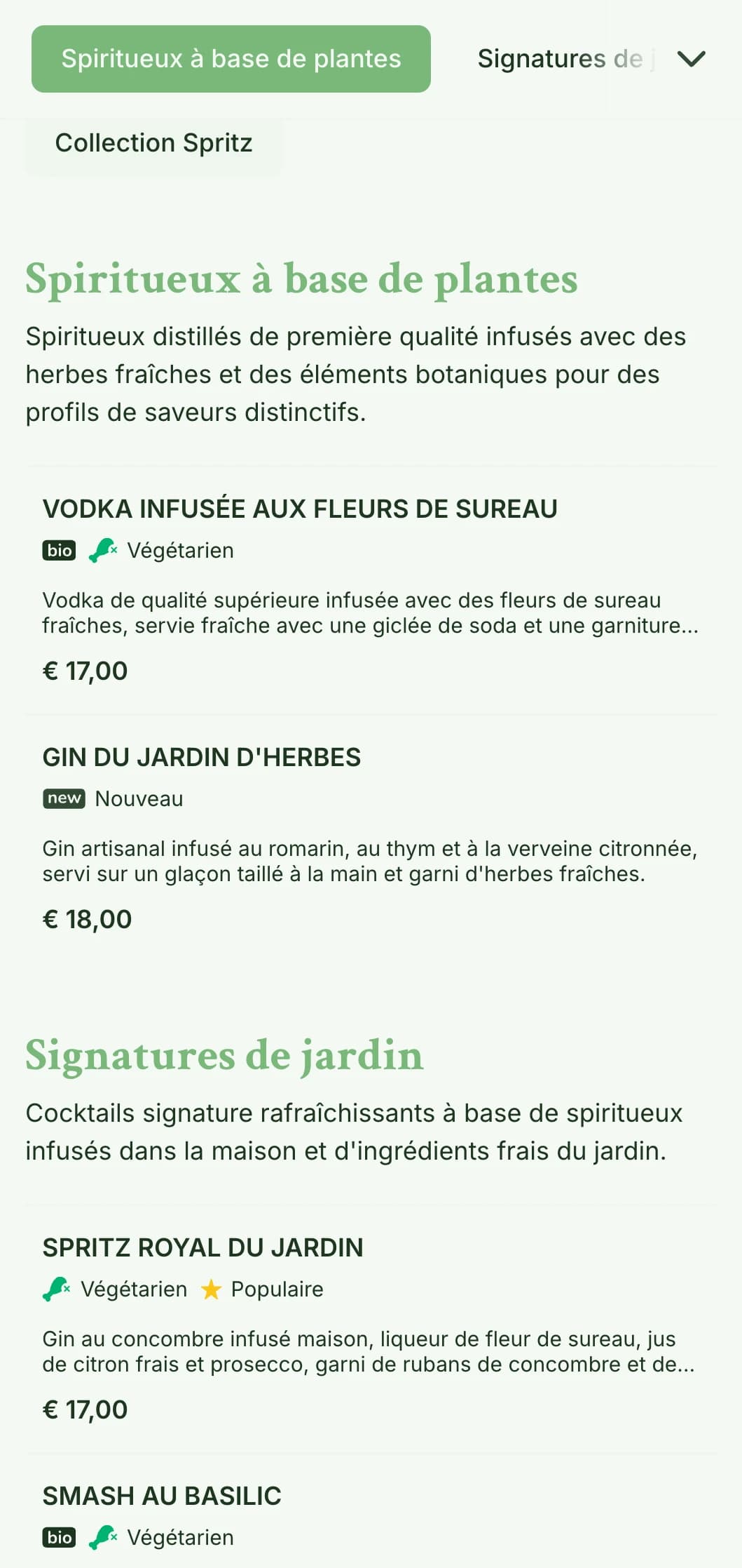 Un design frais, inspiré des jardins, pour les bars spécialisés dans les spritz et les cocktails botaniques frais, avec une typographie légère et aérée.