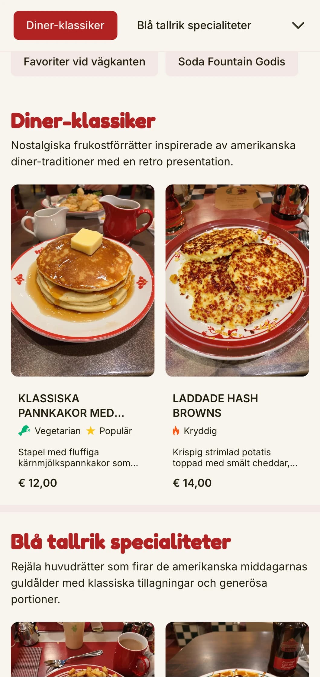 Retroinspirerad brunchmall med klassisk amerikansk diner-estetik, perfekt för nostalgiska frukostrestauranger.