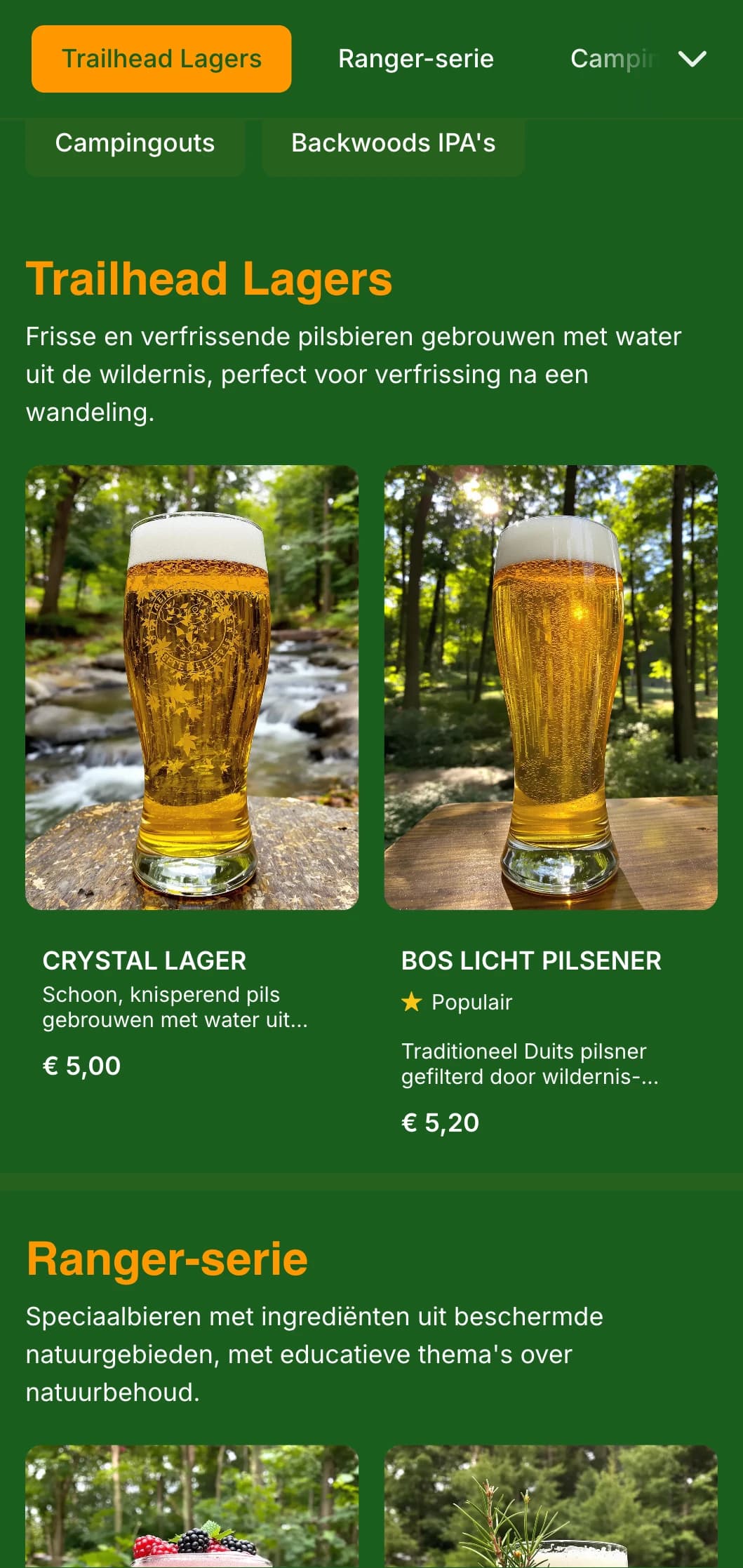 Natuurlijk en aards ontwerp geïnspireerd door diepe bossen, met veel groen en boselementen voor brouwerijen met een natuurthema.